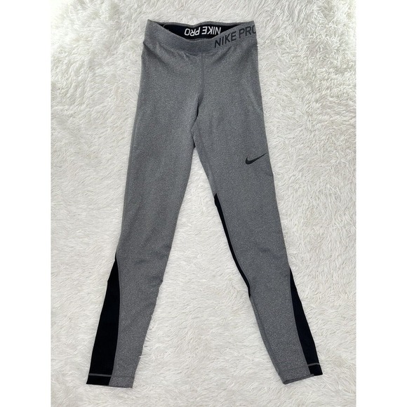 Nike Pro Women’s Dri-Fit Active Leggings Gray/Black Stretch Workout Pants Size S - Picture 1 of 9